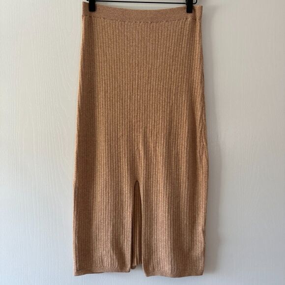Free People Womens Skyline Ribbed Midi Skirt Tan Cocoa Heather Size Large - Picture 2 of 6